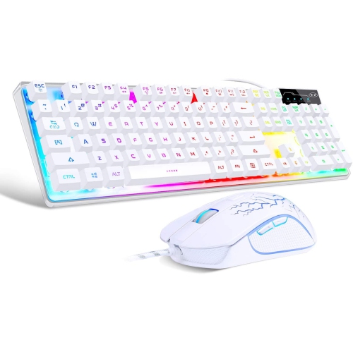 Ensemble clavier et souris de jeu, clavier rétroéclairé DEL arc-en-ciel K1 avec couvercle transparent, clavier de jeu à 104 touches et souris de jeu