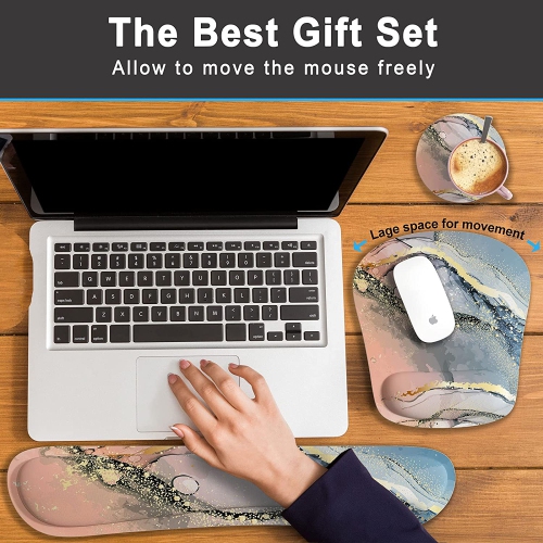 Keyboard Wrist Rest Memory Foam Ergonomic Mouse Pad with Computer Wrist Support Set with Non-Slip Rubber Base Coaster for Home, Office Easy Typing