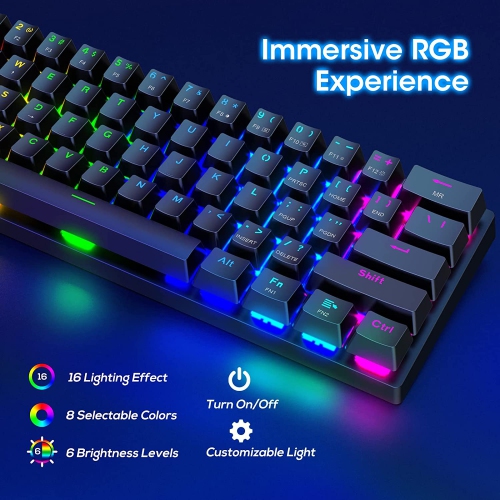 60% Wireless Mechanical Gaming Keyboard, 2.4G/USB-C/Bluetooth Keyboard with RGB Backlit, Clicky Blue Switch, 61 Keys Portable Mini Keyboard for