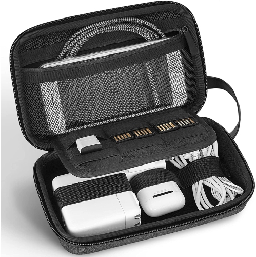 Electronics Accessories Organizer Hard Carrying Case with Double Zipper and Carrying Strap, Portable Travel Gadget Bag for Cables, SD Card, Charger,