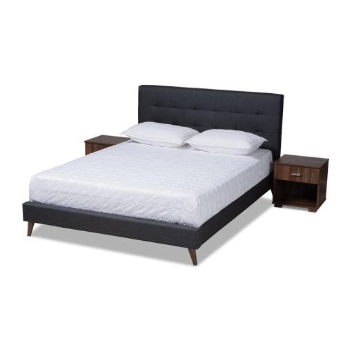 BAXTON STUDIO  Maren Queen Dark Grey Platform Bed With Two Nightstands