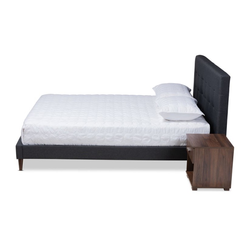 Baxton Studio Maren Queen Dark Grey Platform Bed with Two Nightstands