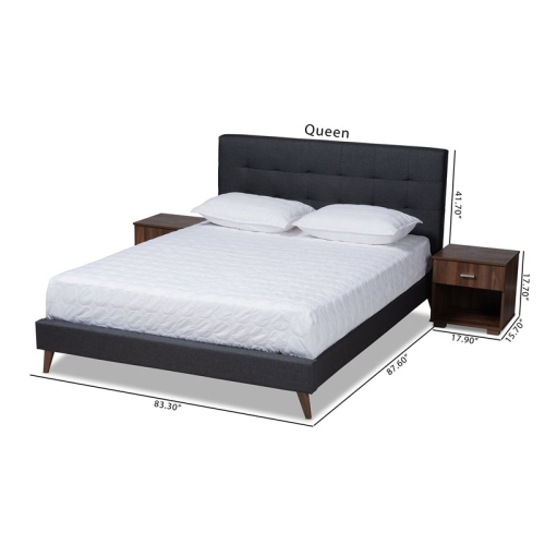 Bowery Hill Queen Dark Grey Platform Bed with Two Nightstands
