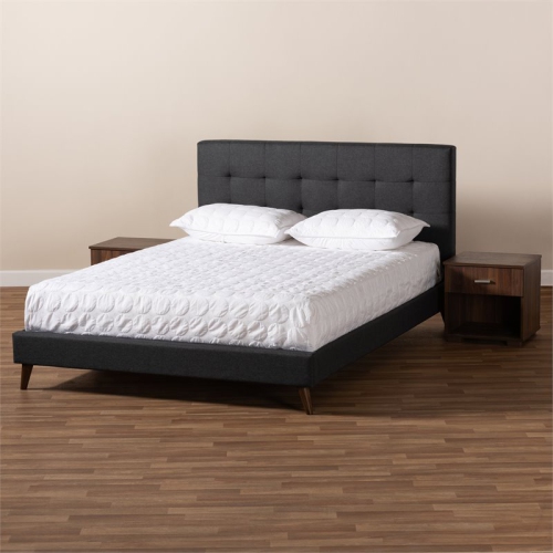 Bowery Hill Queen Dark Grey Platform Bed with Two Nightstands