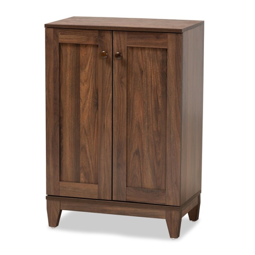 BAXTON STUDIO  Nissa Walnut Finished Wood 2-Door Shoe Storage Cabinet In Brown