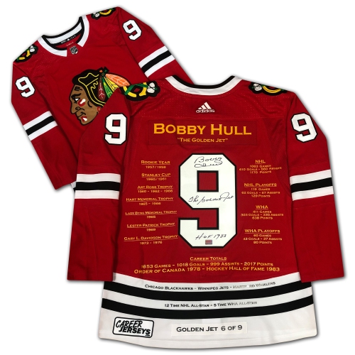 CAREER JERSEYS  Bobby Hull Signed Career Jersey Golden Jet Ltd Ed /9 In Red