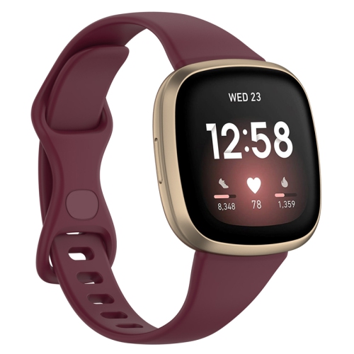 StrapsCo Bracelet en Caoutchouc de Silicone mince pour Fitbit Sense - Court-Moyen - Rouge Sangria