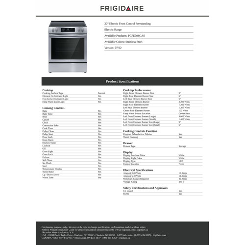 Frigidaire 30" 5.3 Cu. Ft. Fan Convection Slide in Range (FCFE308CAS) - Stainless Steel