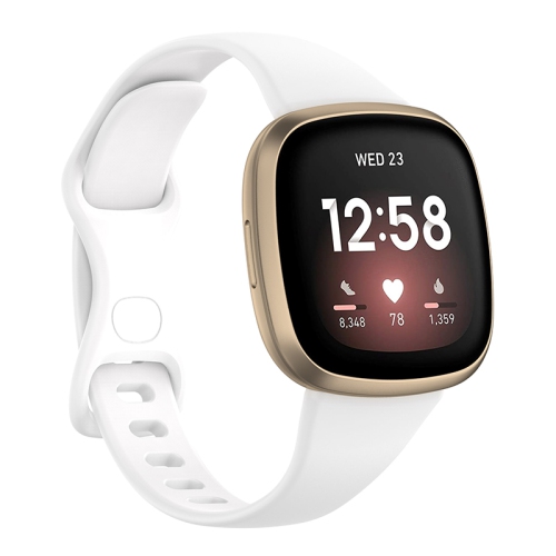 StrapsCo Bracelet en Caoutchouc de Silicone mince pour Fitbit Versa 3 - Moyenne-Longue - Blanc