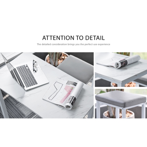 HOMOOI 3-Piece bar Table and Chairs Set, Faux Marble Kitchen Table Set with 2 Backless Stools, White