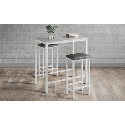 HOMOOI 3-Piece bar Table and Chairs Set, Faux Marble Kitchen Table Set with 2 Backless Stools, White