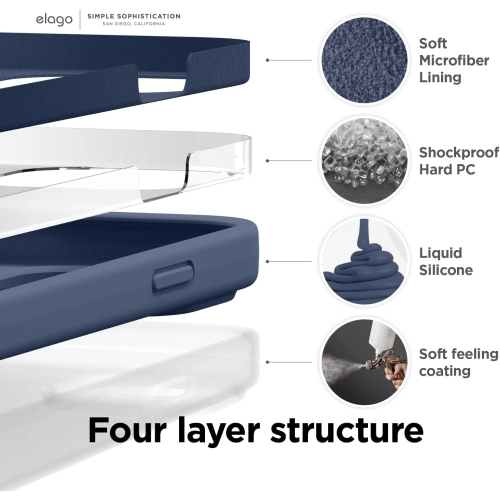 elago Compatible with iPhone 14 Pro Case, Liquid Silicone Case, Full Body Protective Cover, Shockproof, Slim Phone Case, Anti-Scratch Soft Microfiber