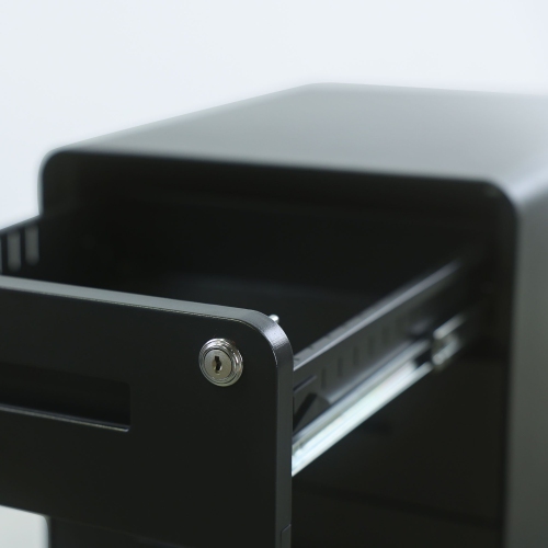 MotionGrey Metal Filing Cabinet with 3 Drawers, Vertical File Cabinet with Lock, Mobile Office Cabinet with Wheels for Legal, Letter, A4 Files - Black