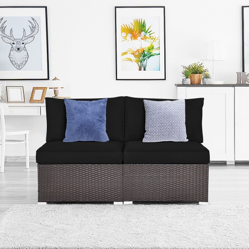 Gymax 2PCS Patio Sectional Armless Sofas Outdoor Rattan Furniture Set w/ Cushions Black