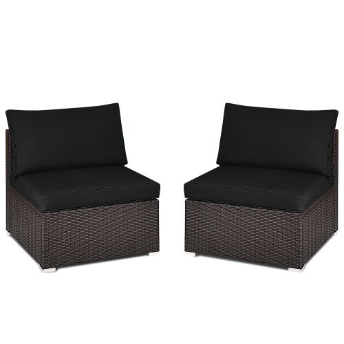 Gymax 2PCS Patio Sectional Armless Sofas Outdoor Rattan Furniture Set w/ Cushions Black