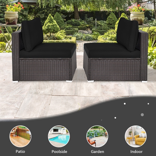 Gymax 2PCS Patio Sectional Armless Sofas Outdoor Rattan Furniture Set w/ Cushions Black