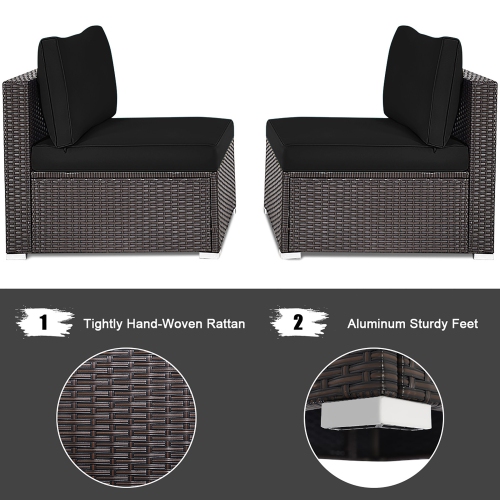 Gymax 2PCS Patio Sectional Armless Sofas Outdoor Rattan Furniture Set w/ Cushions Black
