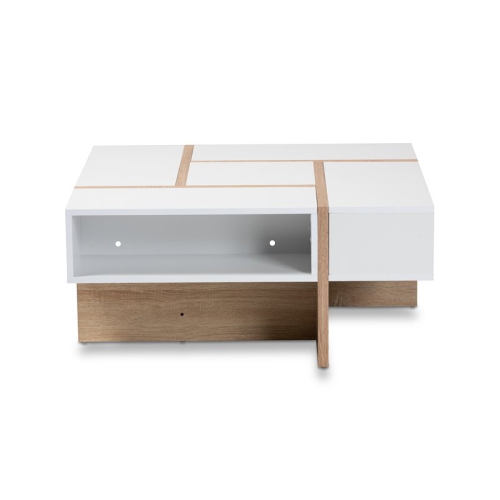 Baxton Studio Rasa Two-Tone White and Oak Finished Wood Coffee Table