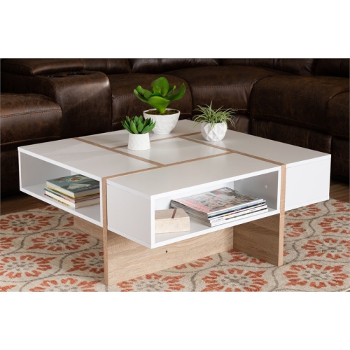 Baxton Studio Rasa Two-Tone White and Oak Finished Wood Coffee Table