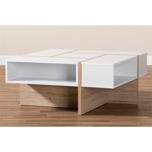 Baxton Studio Rasa Two-Tone White and Oak Finished Wood Coffee Table