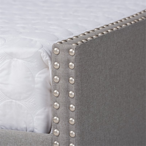 Bowery Hill Queen Size Light Grey Upholstered Daybed with Trundle