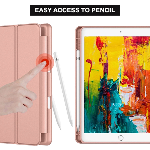 XCRS Smart Cover pour Apple iPad 10,2" 9e génération, 8e génération (2020), 7e génération (2019) avec porte-crayon intégré, cuir PU, affichage