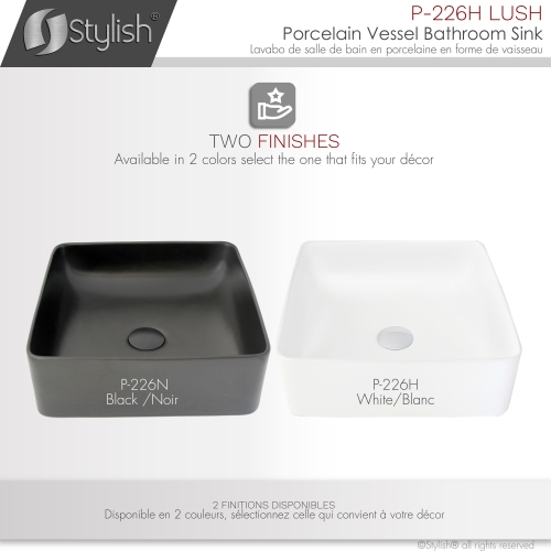 STYLISH Porcelain Rectangular 14-1/2-inches Vessel Ceramic Bathroom Sink White P-226H