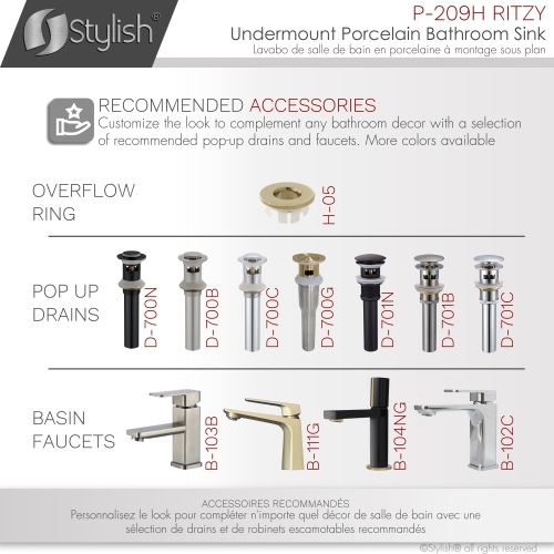 20 3/8-inch Rectangular Undermount Porcelain Bathroom Sink with Two Overflow Finishes included