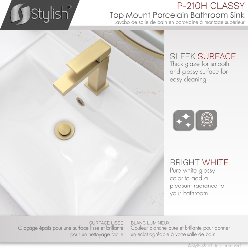 19 3/4 inch Rectangular Undermount Porcelain Bathroom Sink with Two Overflow Finishes included.