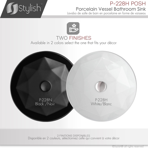 Élégant vasque rond blanc de 16 po de largeur P-228H