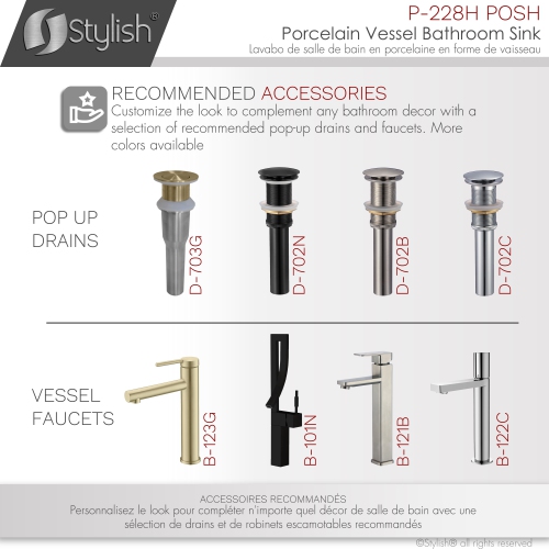 Élégant vasque rond blanc de 16 po de largeur P-228H