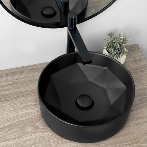 Stylish 16"W Black Round Vessel Sink P-228N
