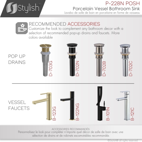 Stylish 16"W Black Round Vessel Sink P-228N