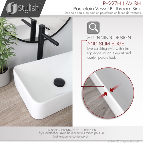 Porcelain Rectangular 18-7/8-inches Vessel Ceramic Bathroom Sink White: Lavish