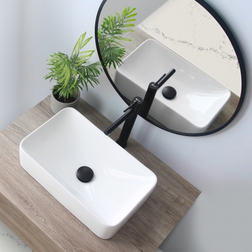 Porcelain Rectangular 18-7/8-inches Vessel Ceramic Bathroom Sink White: Lavish