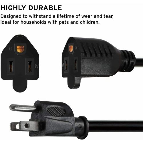 3 Prong Male Plug to Female Socket Extension Cable 18 AWG Power Cord