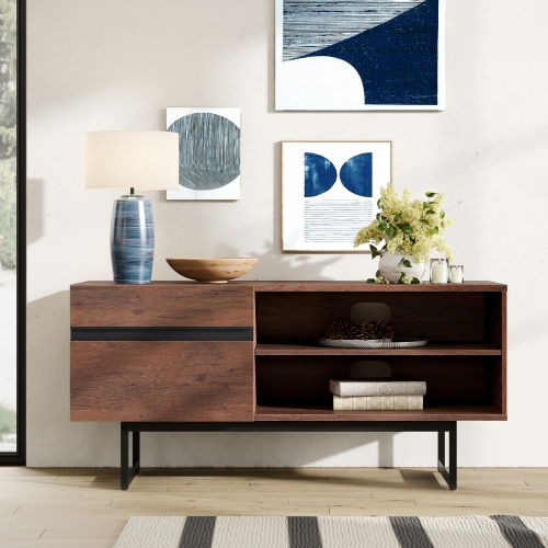 WAMPAT Modern TV Stand for up to 50 inch TV Entertainment Center TV Console with Storage Cabinets Media Console for Living Room, 42", Brown