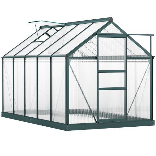 Outsunny 6' x 10' x 6.6' Polycarbonate Greenhouse, Walk-In Green House Kit Garden, Plants Grow, Galvanized Sheet Aluminum Frame with Rain Gutter,