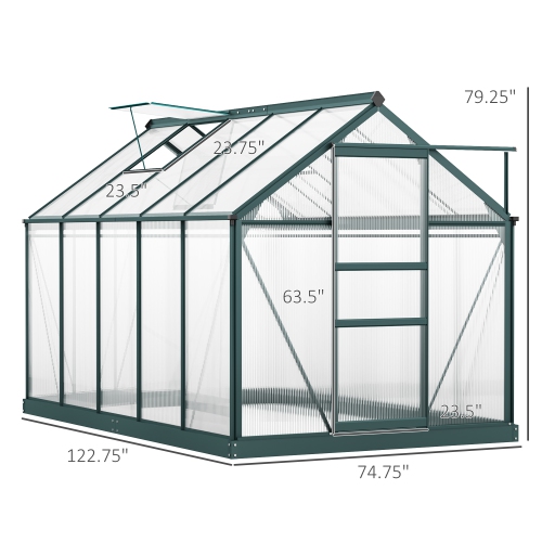 Outsunny 6' x 10' x 6.6' Polycarbonate Greenhouse, Walk-In Green House Kit Garden, Plants Grow, Galvanized Sheet Aluminum Frame with Rain Gutter,