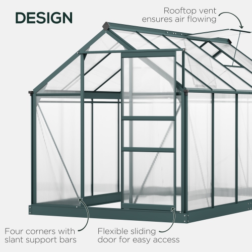 Outsunny 6' x 10' x 6.6' Polycarbonate Greenhouse, Walk-In Green House Kit Garden, Plants Grow, Galvanized Sheet Aluminum Frame with Rain Gutter,