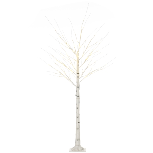HOMCOM 6 ft Artificial Birch Tree Light with Pre-Lit LED Light for Home Party, Indoor and Covered Outdoor Use