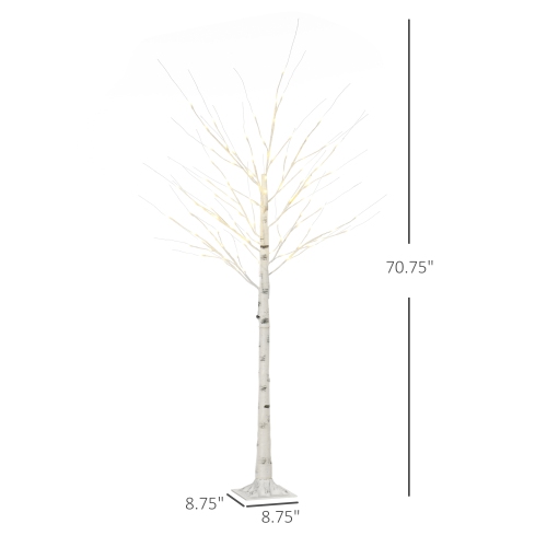HOMCOM 6 ft Artificial Birch Tree Light with Pre-Lit LED Light for Home Party, Indoor and Covered Outdoor Use