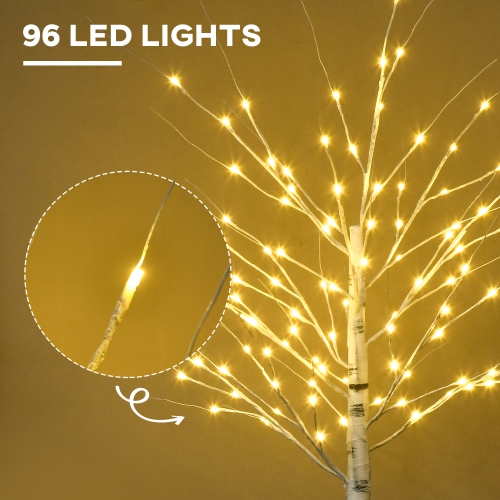 HOMCOM 6 ft Artificial Birch Tree Light with Pre-Lit LED Light for Home Party, Indoor and Covered Outdoor Use