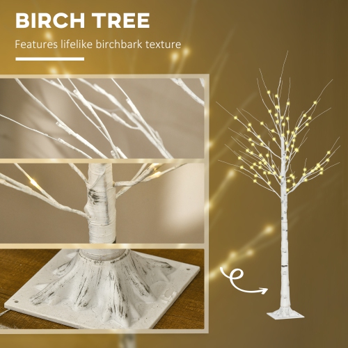 HOMCOM 6 ft Artificial Birch Tree Light with Pre-Lit LED Light for Home Party, Indoor and Covered Outdoor Use