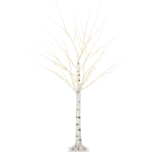 HOMCOM  5 Ft Artificial Birch Tree Light With Pre-Lit Led Light for Home Party, Indoor And Covered Outdoor Use