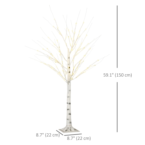 HOMCOM 5 ft Artificial Birch Tree Light with Pre-Lit LED Light for Home Party, Indoor and Covered Outdoor Use