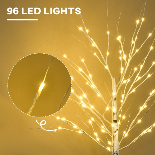 HOMCOM 5 ft Artificial Birch Tree Light with Pre-Lit LED Light for Home Party, Indoor and Covered Outdoor Use