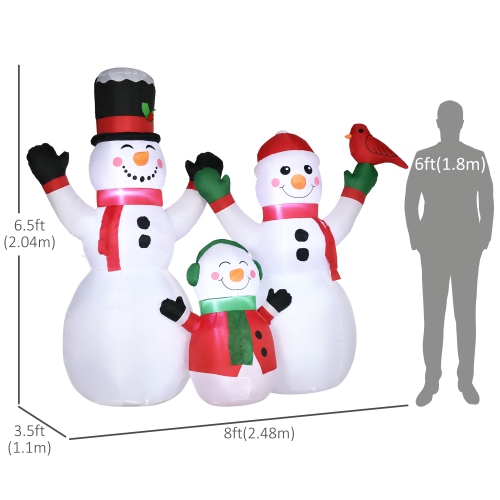 Outsunny Inflatable Christmas Decoration Snowman Family with A Red Bird, Blow-Up Outdoor LED Display for Yard, Lawn, Garden, Party