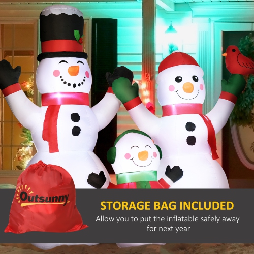Outsunny Inflatable Christmas Decoration Snowman Family with A Red Bird, Blow-Up Outdoor LED Display for Yard, Lawn, Garden, Party