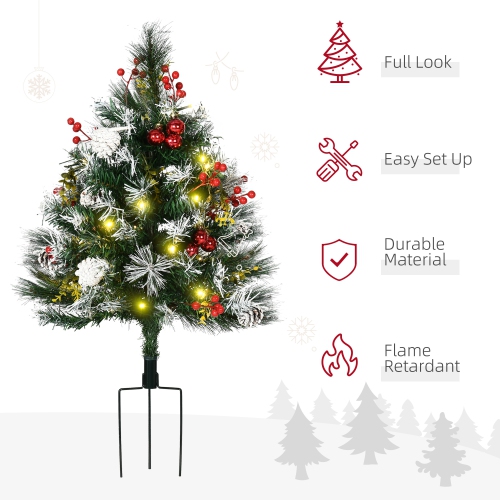 HOMCOM 2 Foot/23 inch 2 Pack Pre-lit Artificial Christmas Tree Cordless with 70 Branches, Warm-toned White LED Lights, Red Berries, Pine Cones, Balls